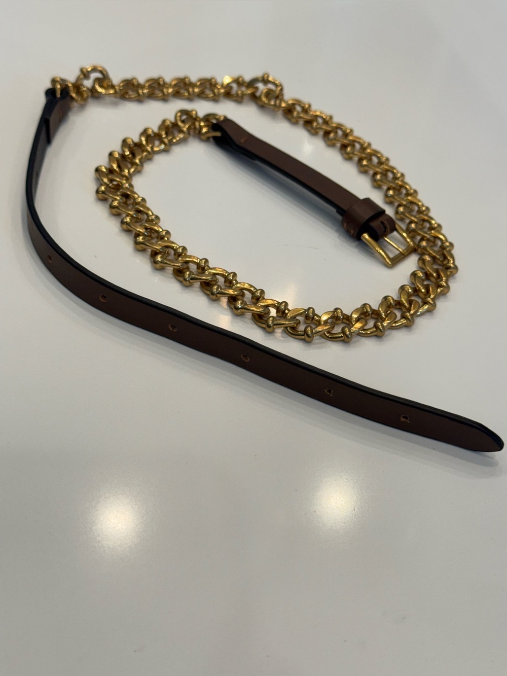 ZIMMERMANN Gold Chain Link Belt with adjustable Brown Leather Strap